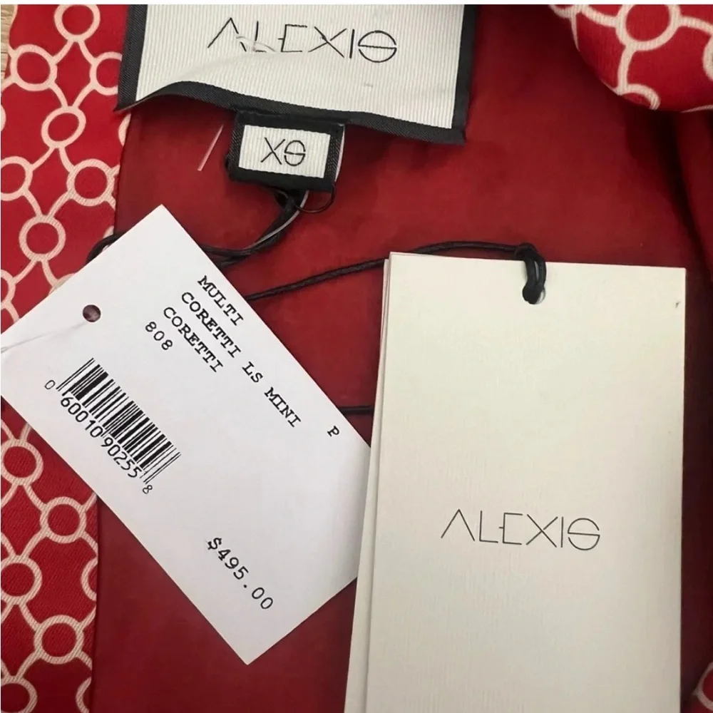 Alexis red and white silk sateen long sleeve mini dress size XS - Picture 9 of 10